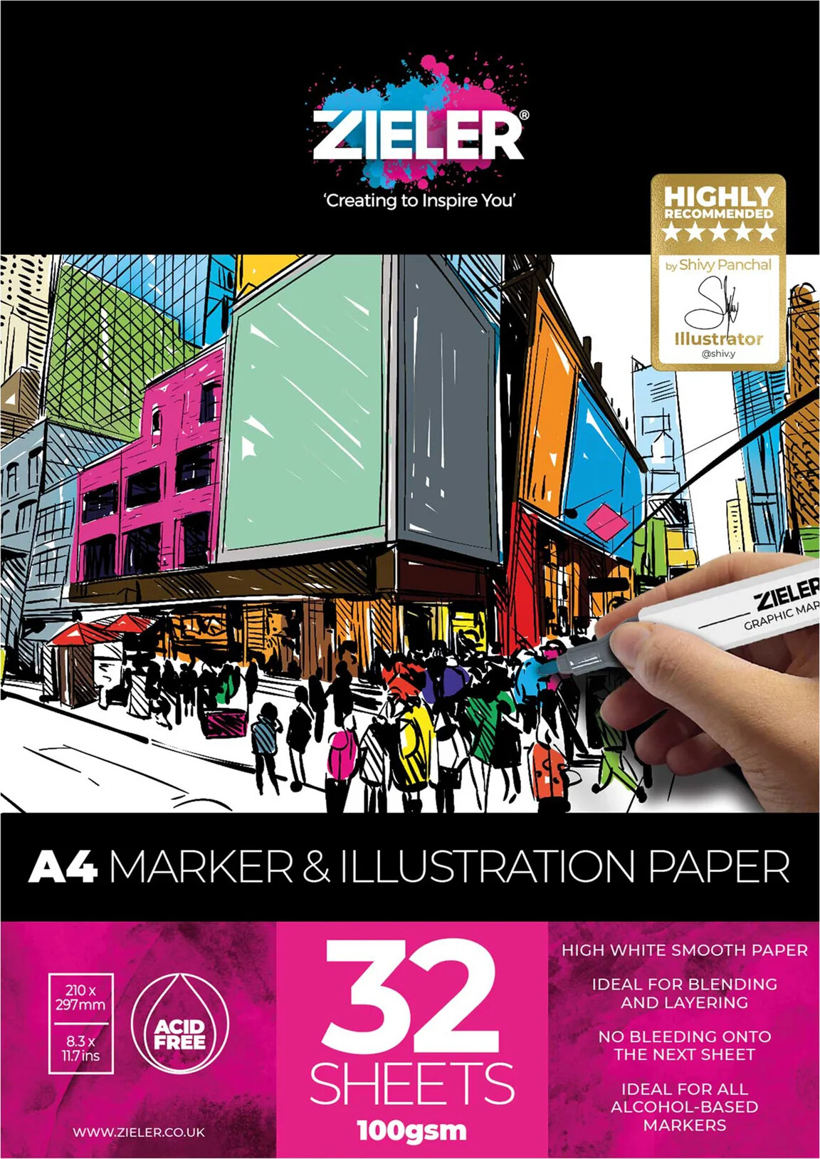 Tegneblok - Marker Papir - A4 - 100 G - 32 Ark - Zieler