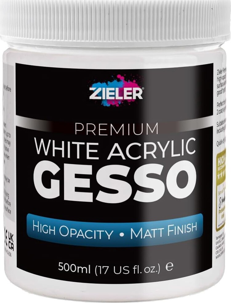 Zieler - Premium White Acrylic Gesso - Hvid Mat Primer 500 Ml
