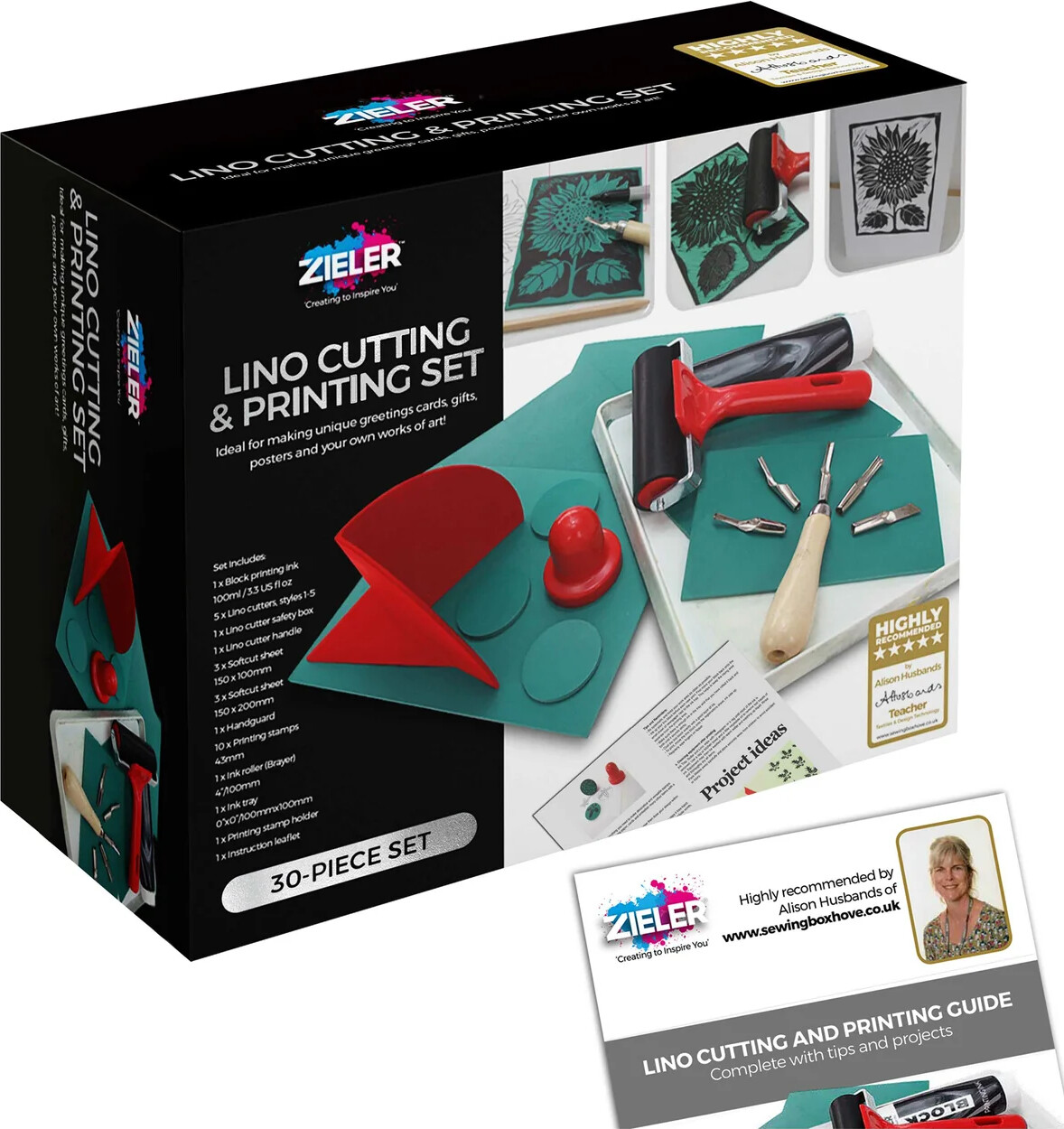 Zieler - Lino Cutting & Printing - Linoliumstryk Startsæt - 30 Dele