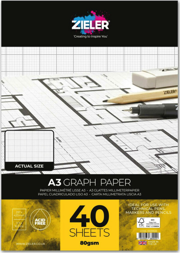 Zieler - A3 Graph Paper - Milimeterblok - 40 Ark