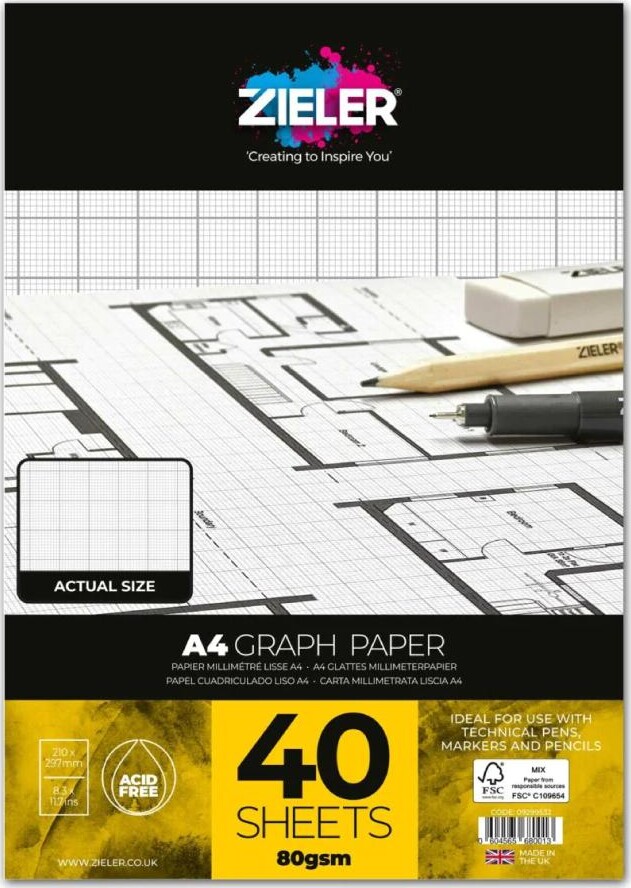 Zieler - A4 Graph Paper - Milimeterblok - 40 Ark