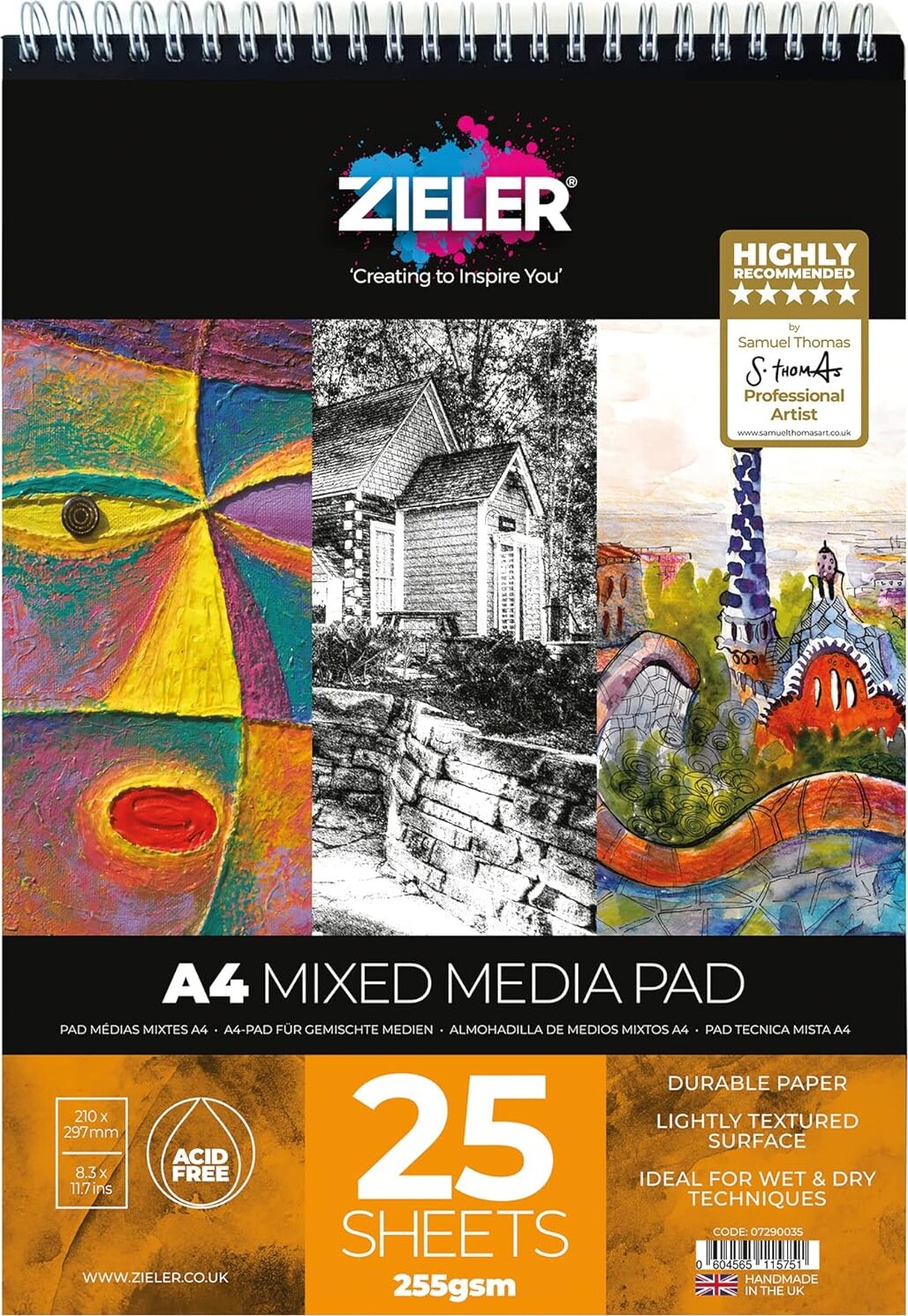 Zieler - A4 Mixed Media Pad Til Akvarel Akryl Gouache Olie Maling