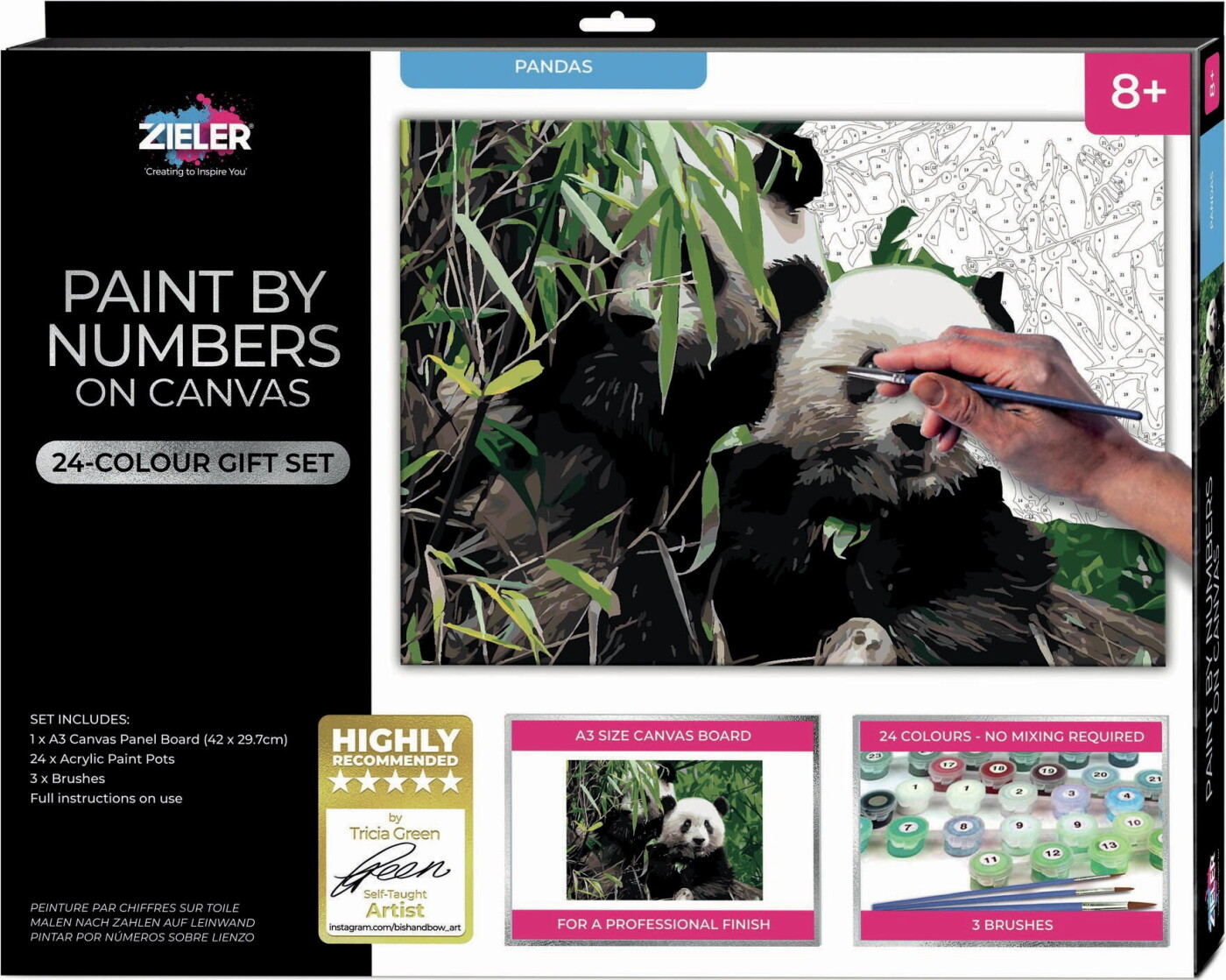 Mal Efter Tal - Voksne Og Børn - Panda - Lærred - Zieler