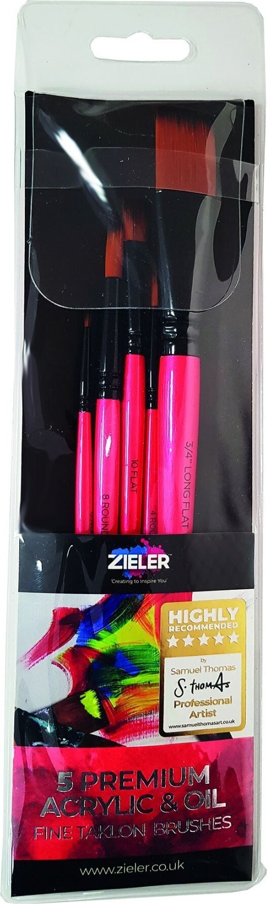 Zieler - Premium Akryl Og Olie Pensler - 5 Stk.