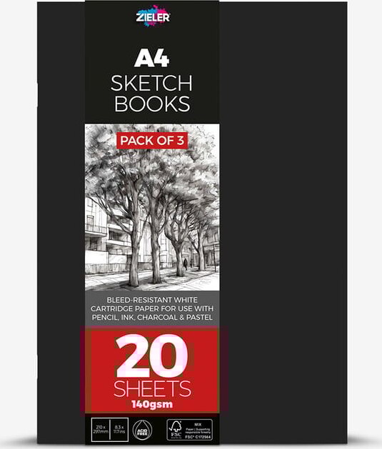 Zieler - A4 Skitsebøger Sæt - 3x20 Ark