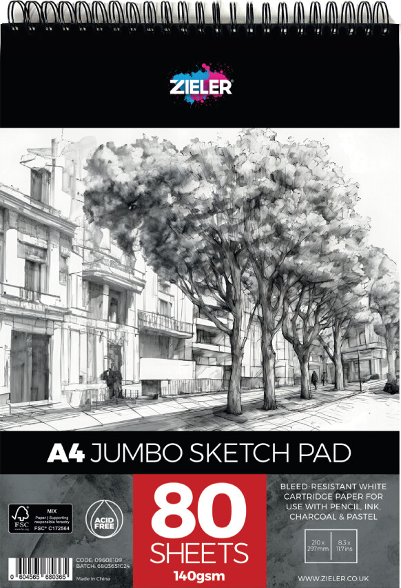 Skitsebog Med Spiralryg - A4 - 140 G - 80 Sider - Zieler