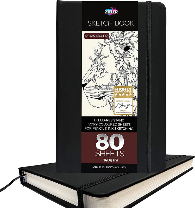 Zieler - Sketch Book - Skitsebog - Sort - 210x130 Mm - 80 Ark