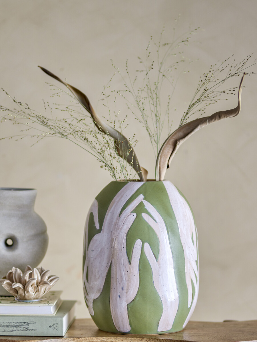 Bloomingville - Adalena Vase - Grøn - Stentøj - H 30 5 Cm
