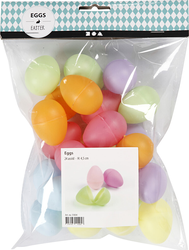 Æg - H 4 5 Cm - Ø 3 Cm - Pastelfarver - 24 Stk