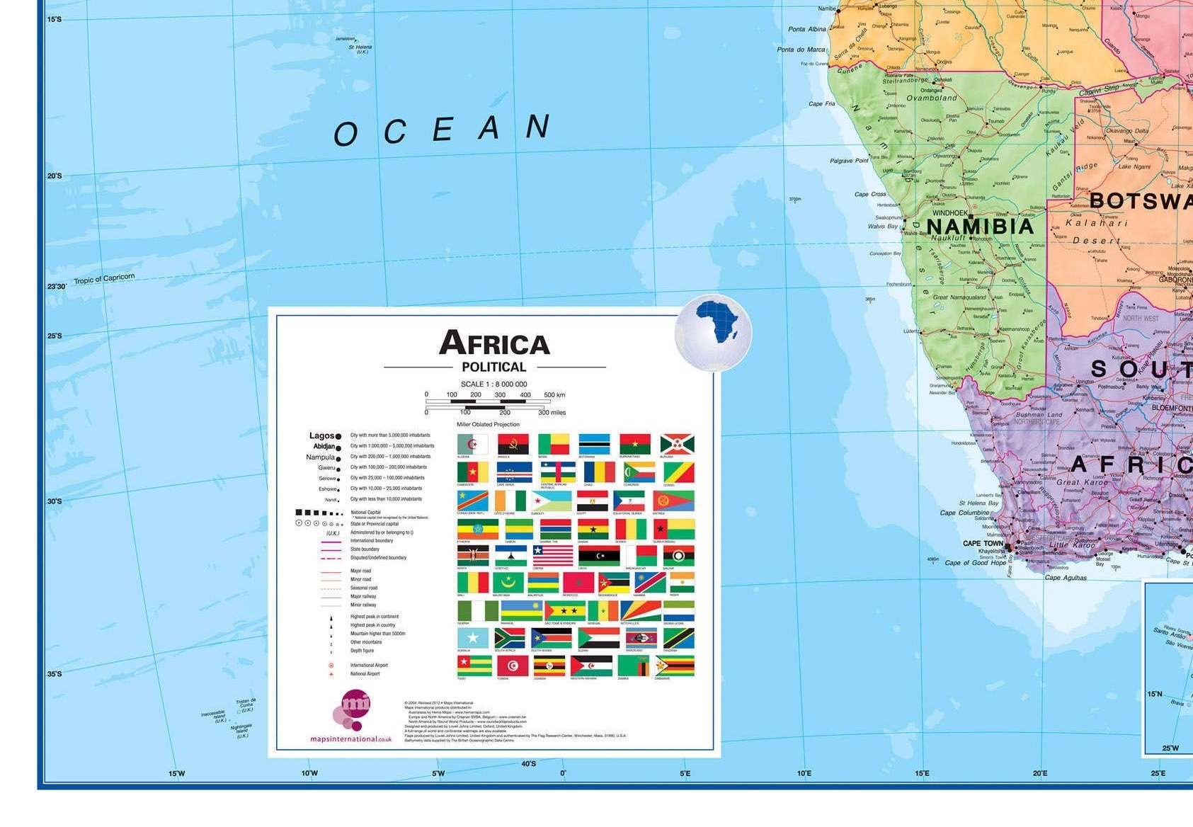 Maps International - Afrika Plakat - 101X121 Cm - Politisk - 1 8 Mio