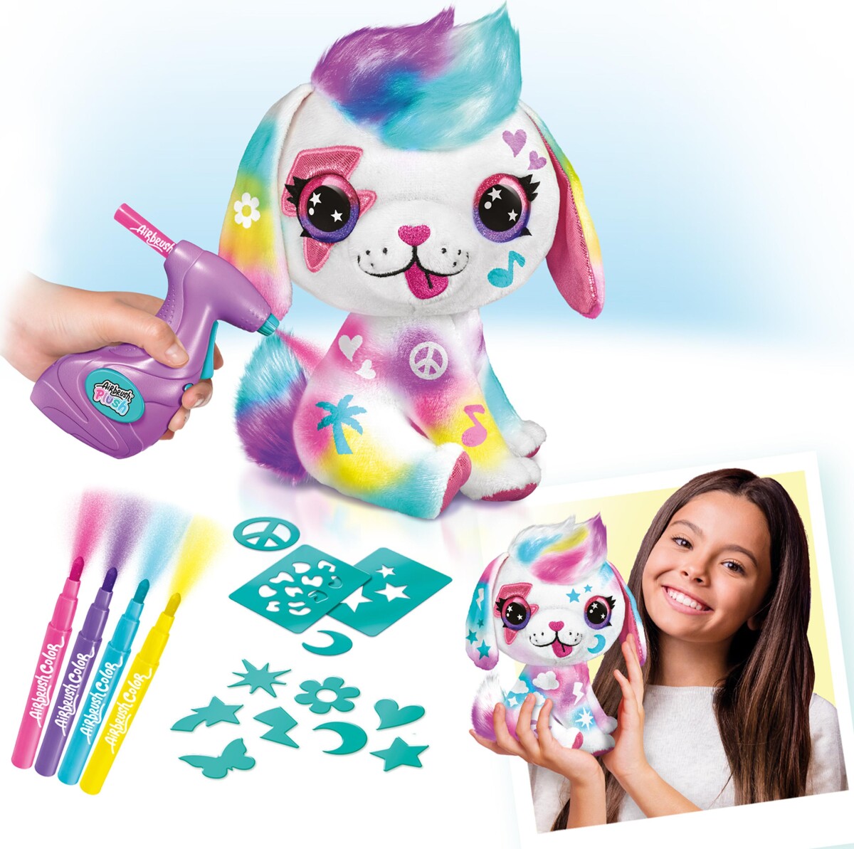 Airbrush Plush - Hunde Bamse - Med 4 Farver Og Skabeloner