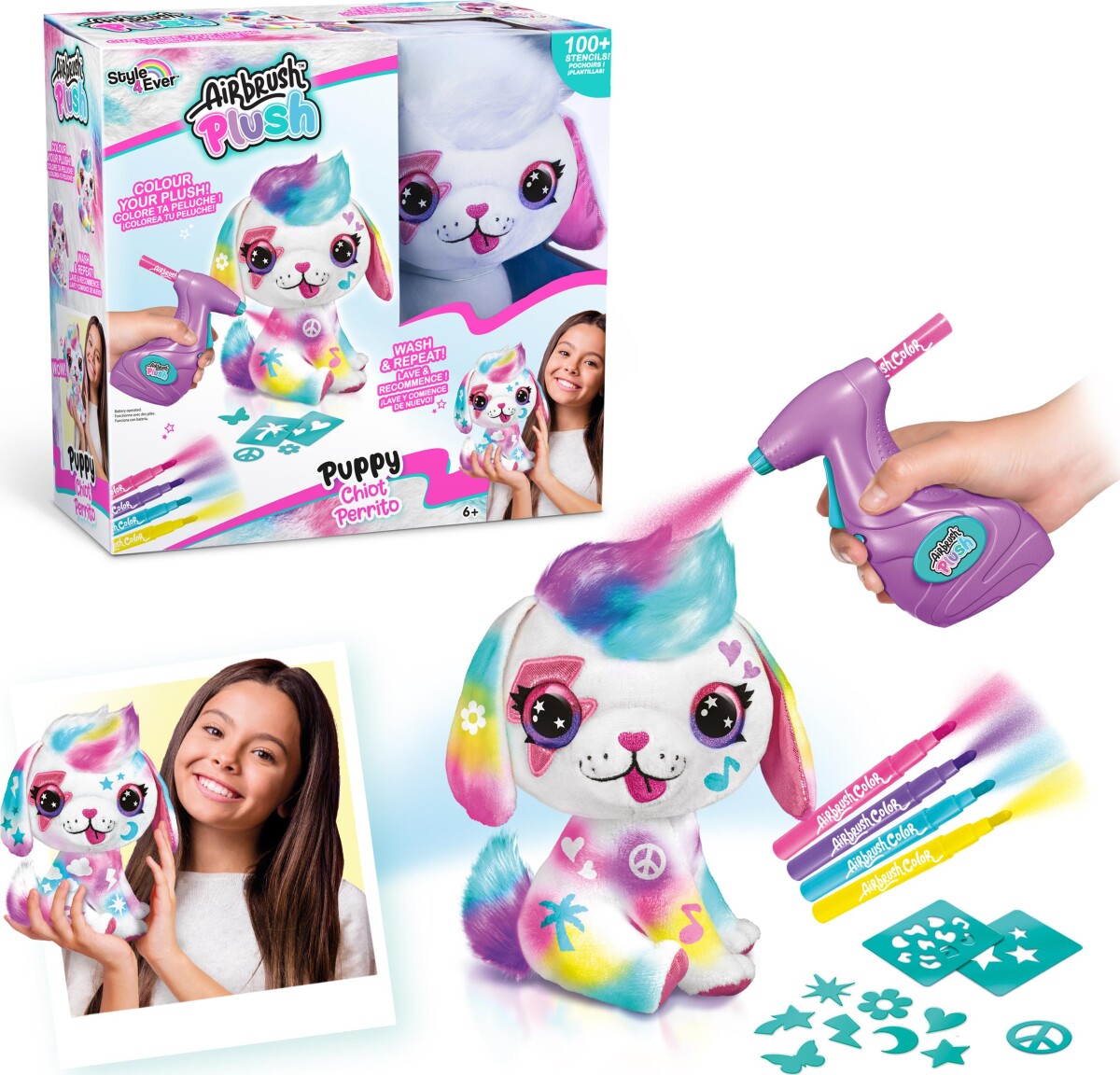 Airbrush Plush - Hunde Bamse - Med 4 Farver Og Skabeloner