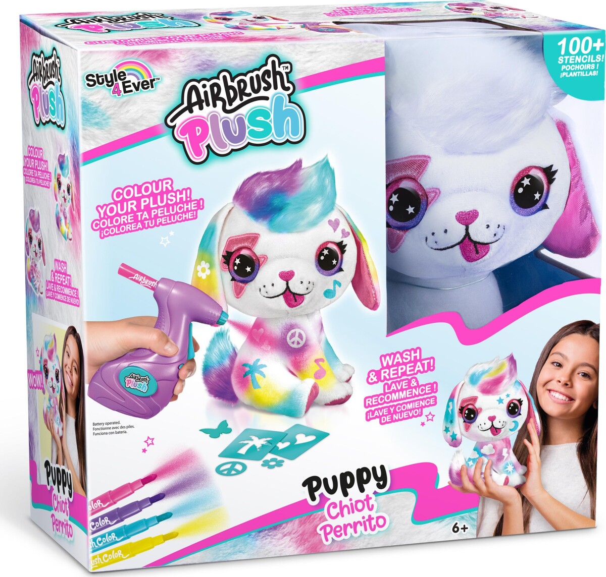 Airbrush Plush - Hunde Bamse - Med 4 Farver Og Skabeloner
