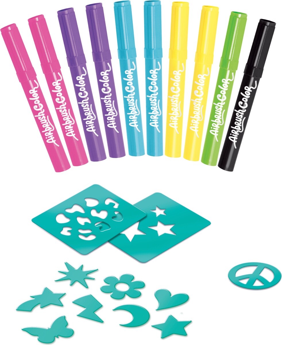 Airbrush Plush - Refillsæt - 10 Farvepenne Skabeloner