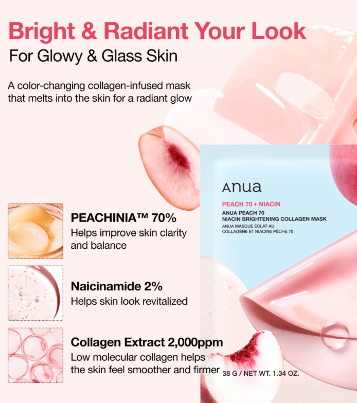 Anua - Brightening Collagen Mask - Peach 70 Niacin