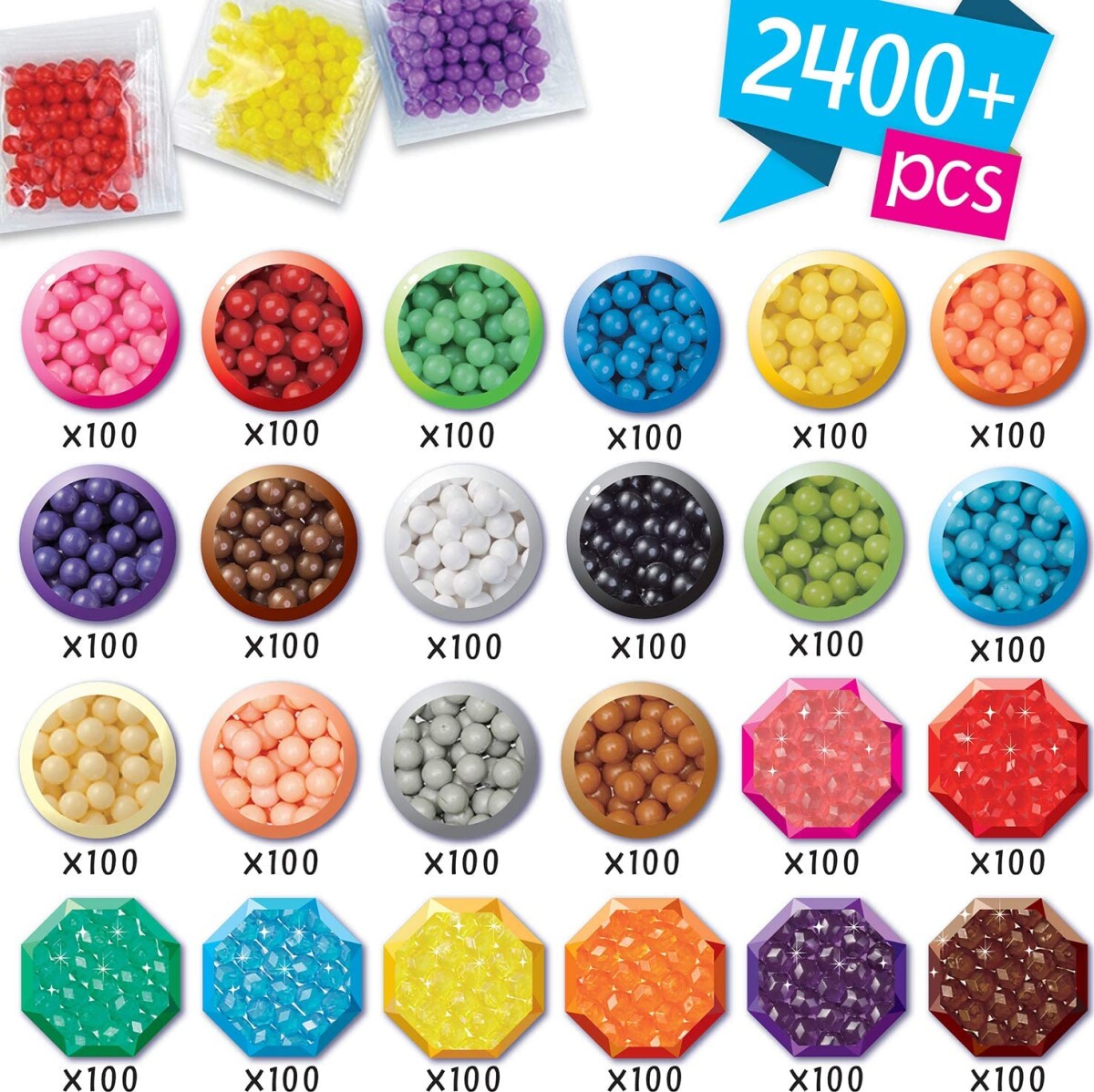 Aquabeads - Stort Sæt Med 2400 Perler - 24 Farver