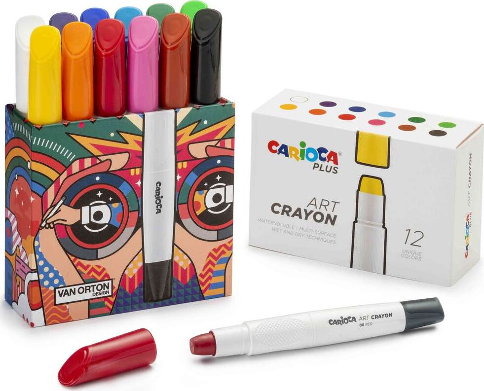 Carioca Plus - Art Crayon - Fedtfarver - Vandopløselige - 12 Farver