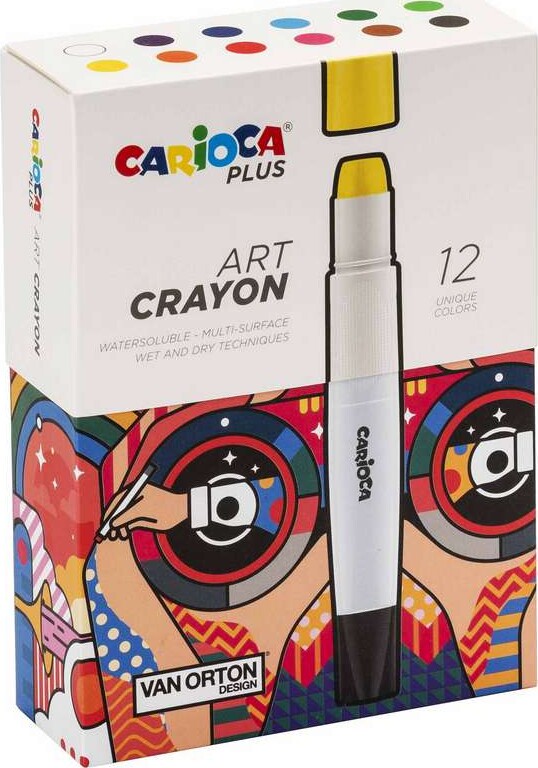 Carioca Plus - Art Crayon - Fedtfarver - Vandopløselige - 12 Farver