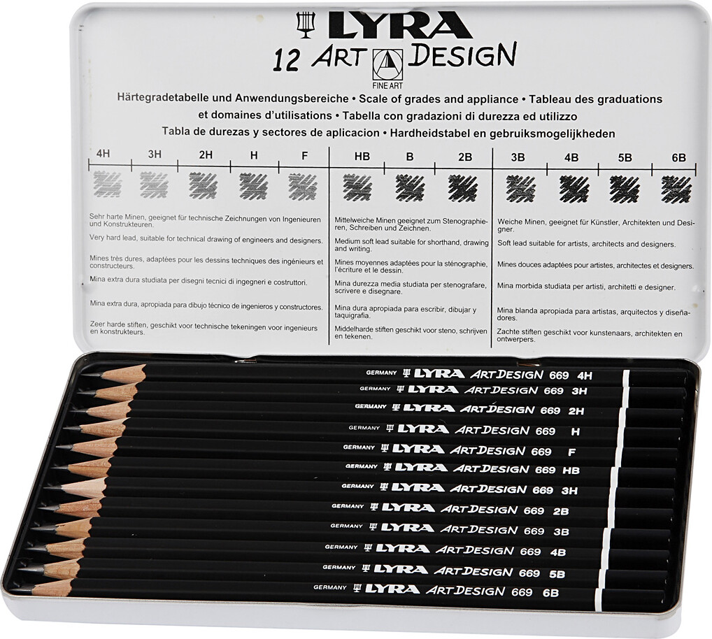 Lyra - Art Design Tegneblyanter Sæt - Forskellig Hårdhed - 12 Dele