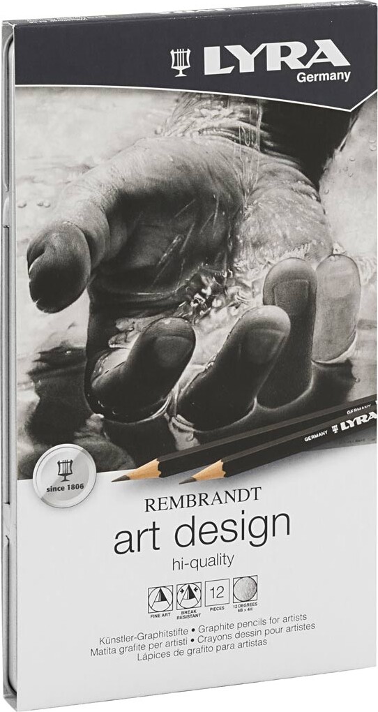 Lyra - Art Design Tegneblyanter Sæt - Forskellig Hårdhed - 12 Dele