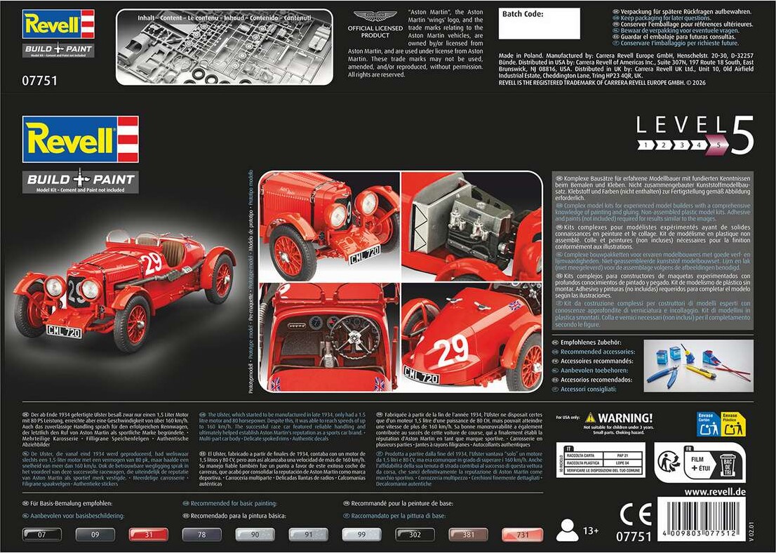 Revell 07751 - Aston Martin Ulster Byggesæt - Build Paint - 1 32