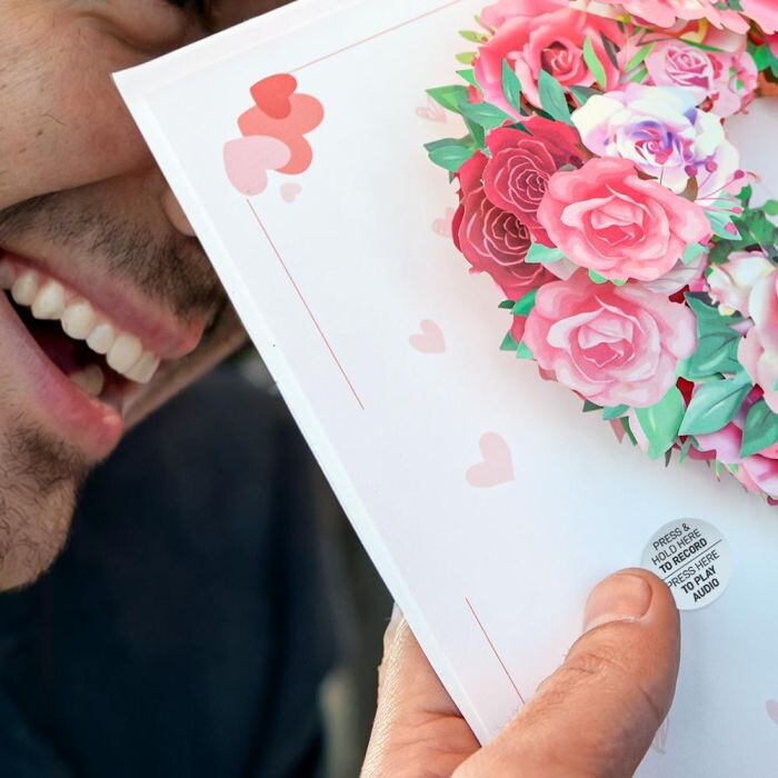 Indspilningsbart Kort Med Kuvert - Hjerte Med Blomster - Mikamax