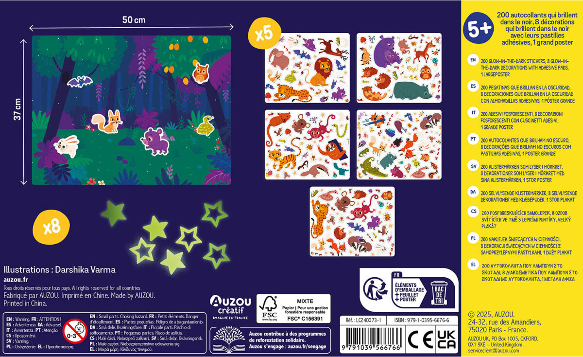 Auzou - Aktivitetssæt - Klistermærker 200 Stk - Selvlysende