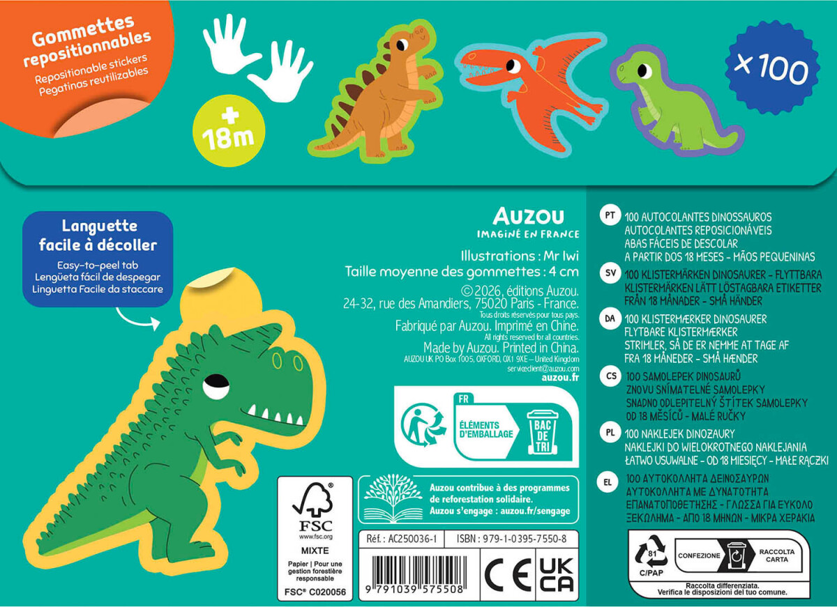 Auzou - Mine Første Klistermærker - Dinosaurer