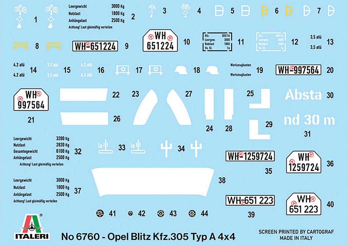 Italeri 6760 - Kfz 305 Opel Blitz Typ A 4X4 Lastbil Byggesæt - 1 35