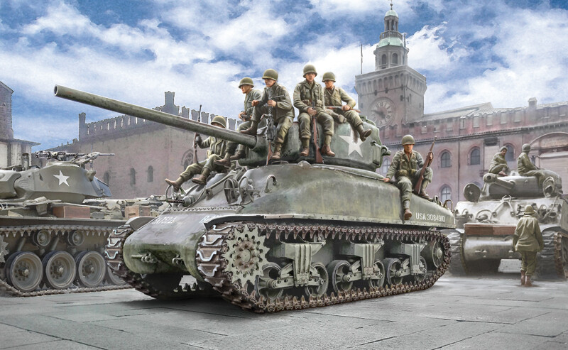 Italeri - M4A1 Sherman Tank Byggesæt Med Figurer - 1 35 - 6568