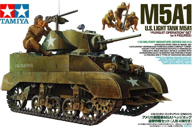 Tamiya - M5A1 Tank Med 4 Model Figurer Byggesæt - 1 35 - 35313