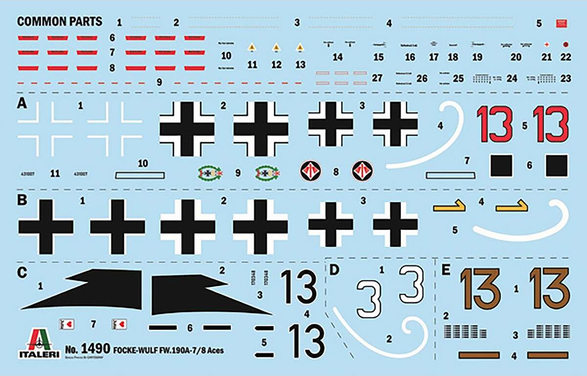 Italeri 1490 - Focke-Wulf 190 A-7A-8 Byggesæt - Wwii Aces - 1 72