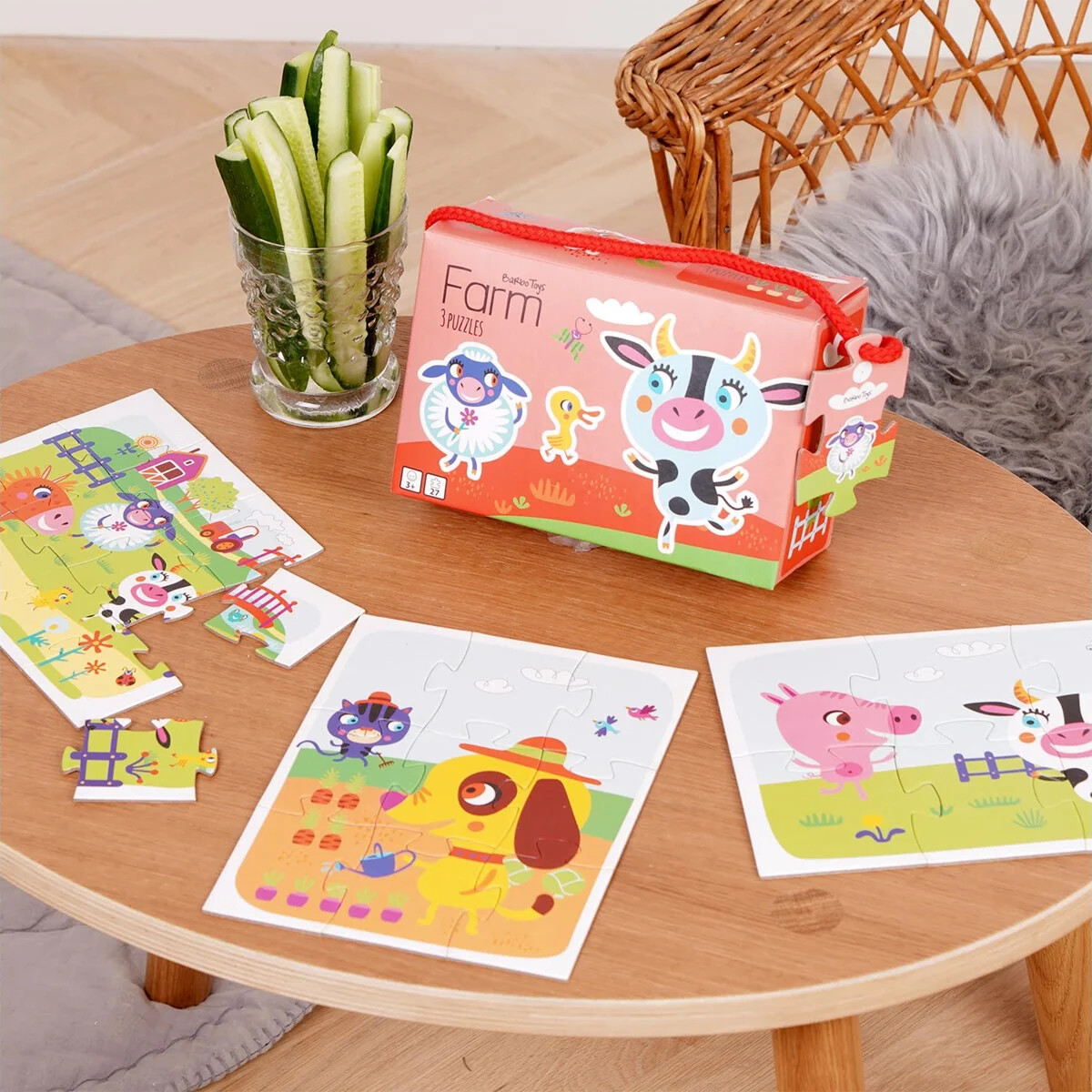 3-I-1 Puslespil Med 6 9 Og 12 Brikker - Bondegård