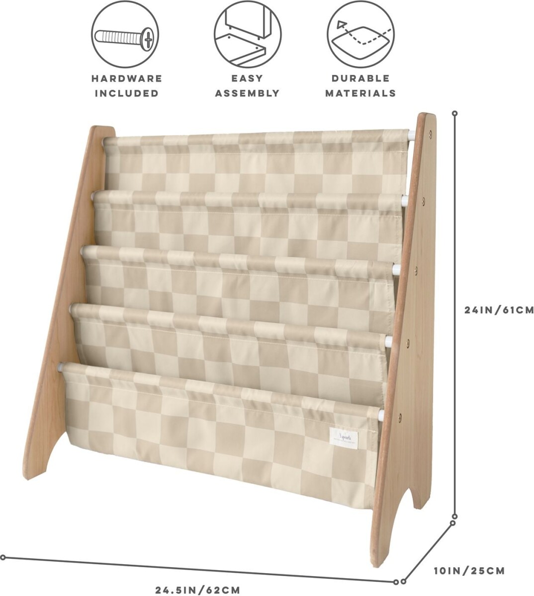 3 Sprouts - Bogreol Til Børn - Checkerboard Beige - 61X62X25 Cm