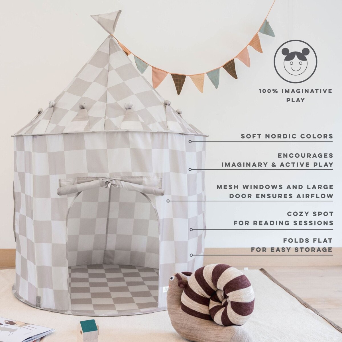 3 Sprouts - Pop-Up Legetelt - Checkerboard Beige - 135X100 Cm