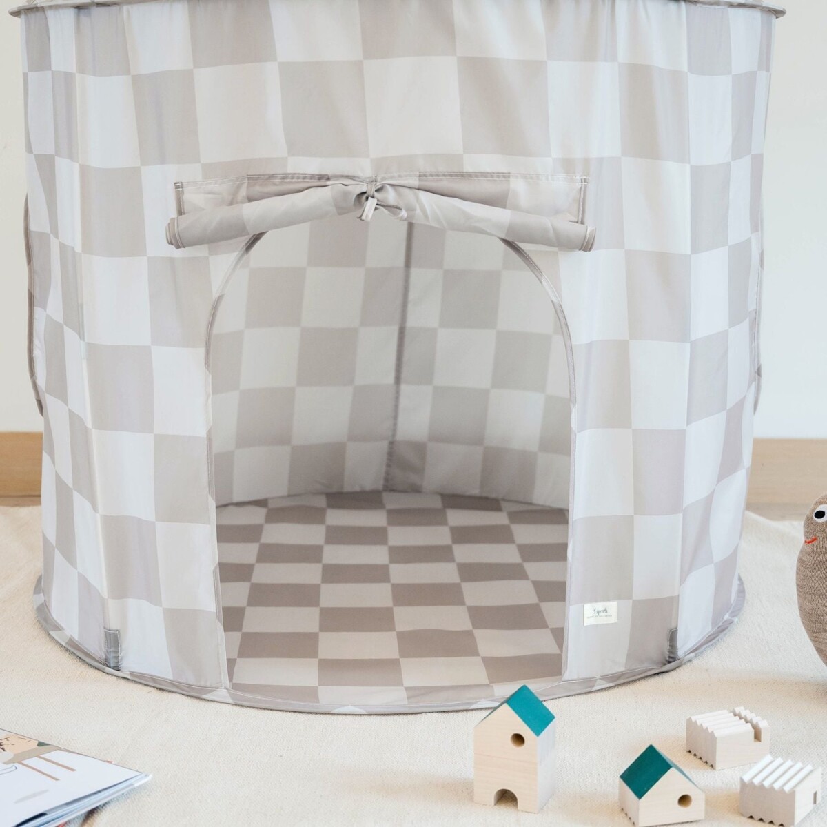 3 Sprouts - Pop-Up Legetelt - Checkerboard Beige - 135X100 Cm