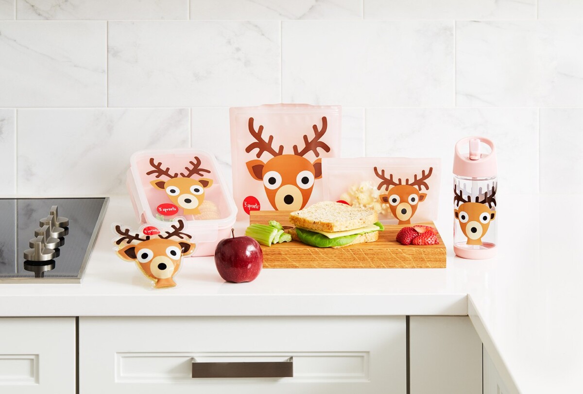 3 Sprouts - Madkasse Til Børn - 3 Rum - Hjort - Pink