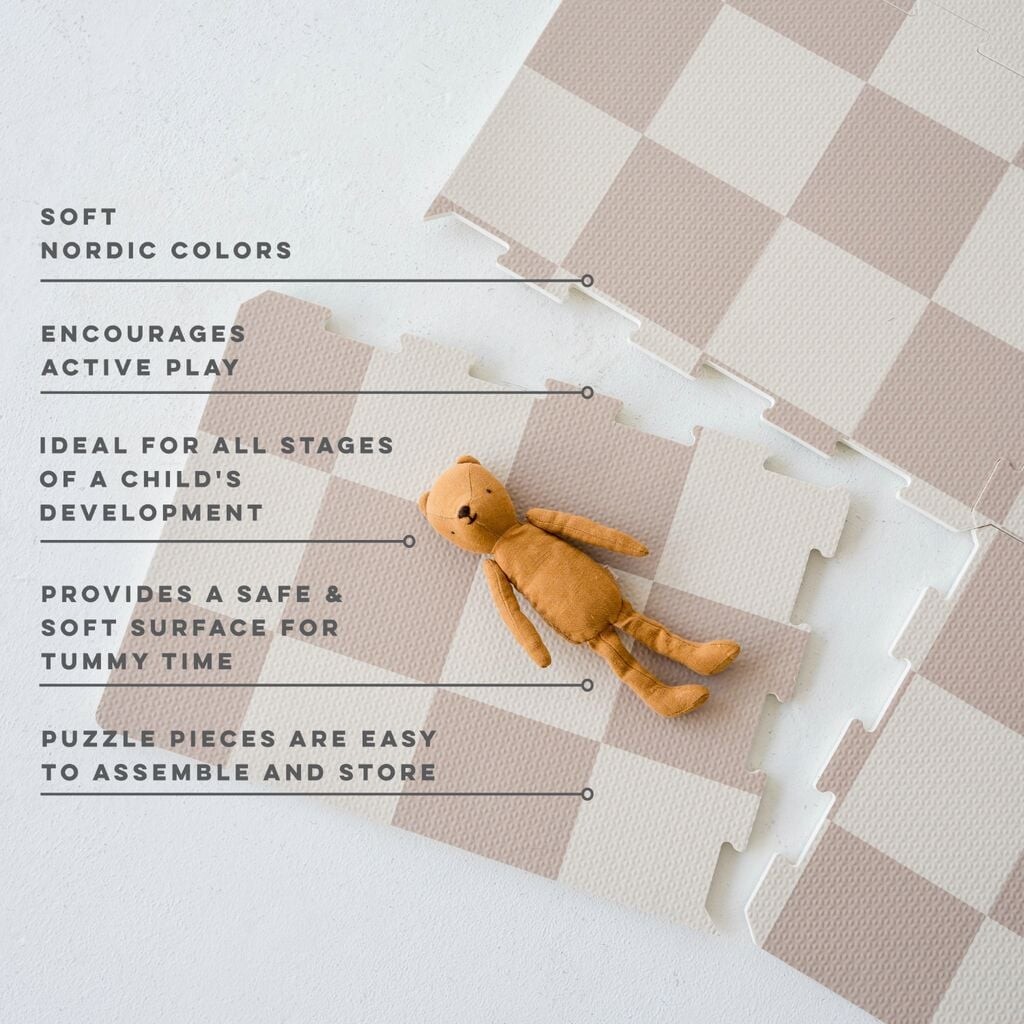 3 Sprouts - Skumgulv Til Børn - Checkerboard Beige - 171X123 Cm