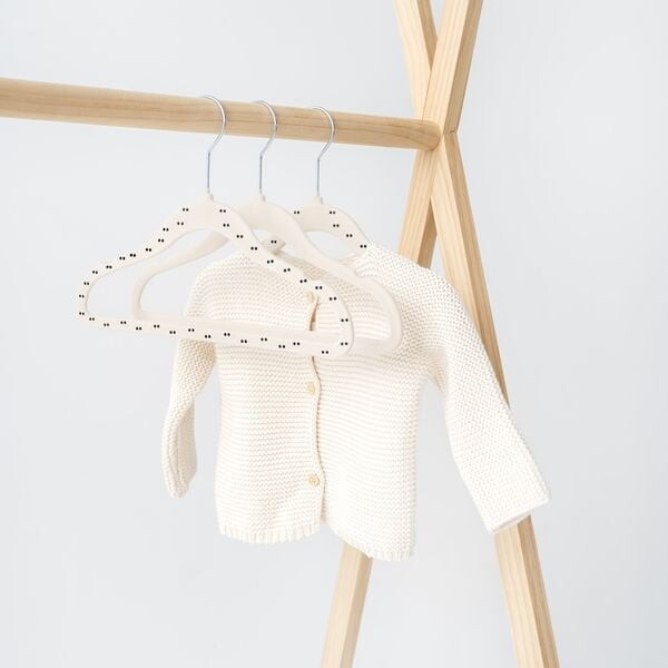 3 Sprouts - Bøjler Til Børn - Velour - 15 Stk - Double Dot Beige