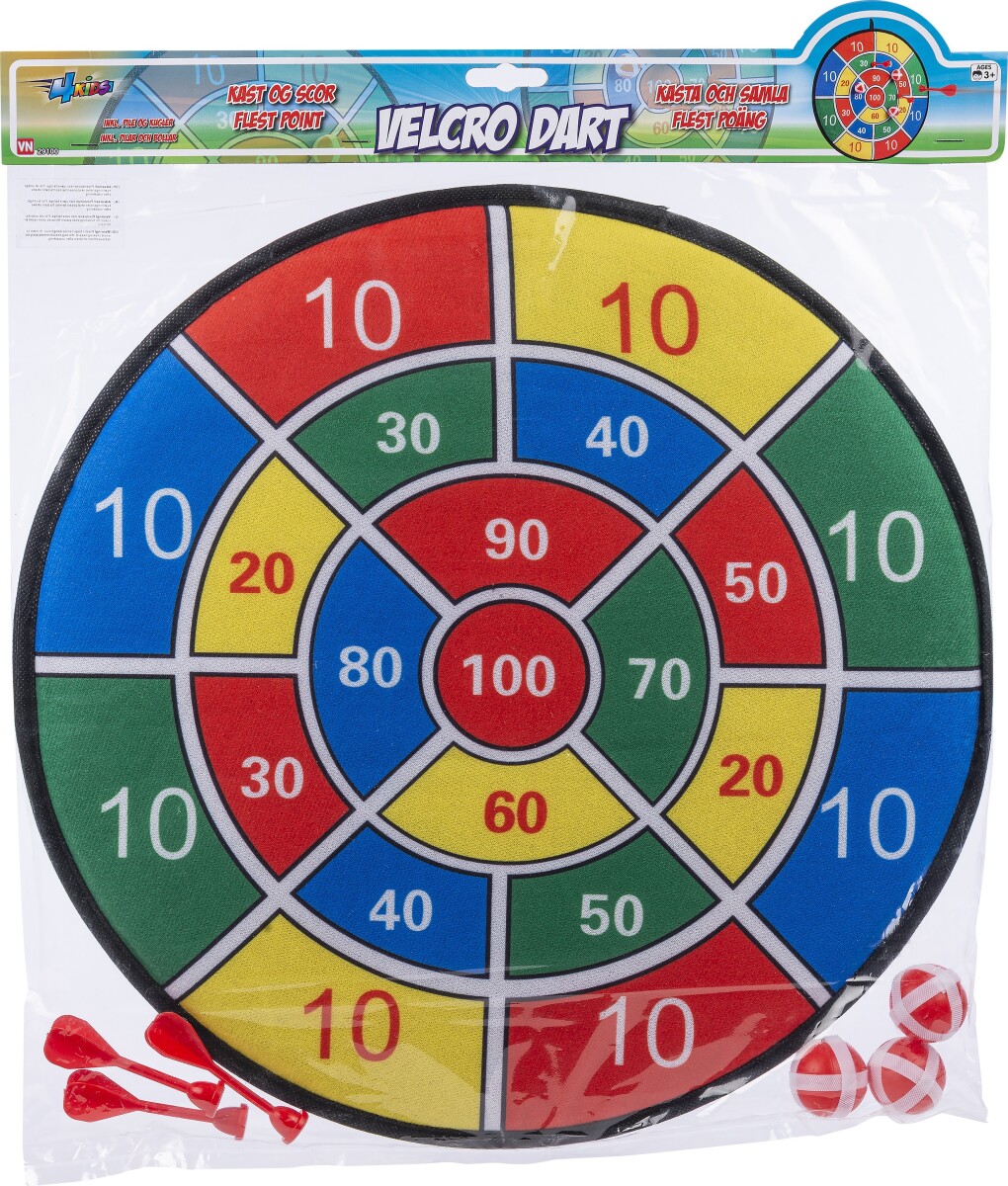 4 - Kids - Velcro Dart Med 3 Bolde Og 3 Pile - Ø 42 Cm - Vn 29100