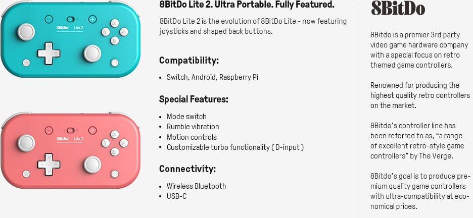 8Bitdo Lite 2 Bt Gamepad - Pink