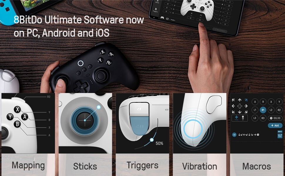 8Bitdo - Ultimate Trådløs Controller Inkl Ladestation - Bluetooth - Sort