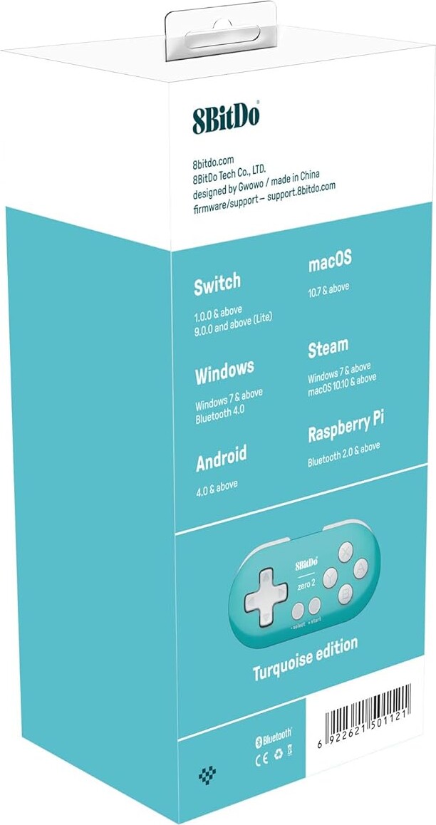 8Bitdo - Zero 2 - Controller Til Pc Switch Android Mac - Turkisblå