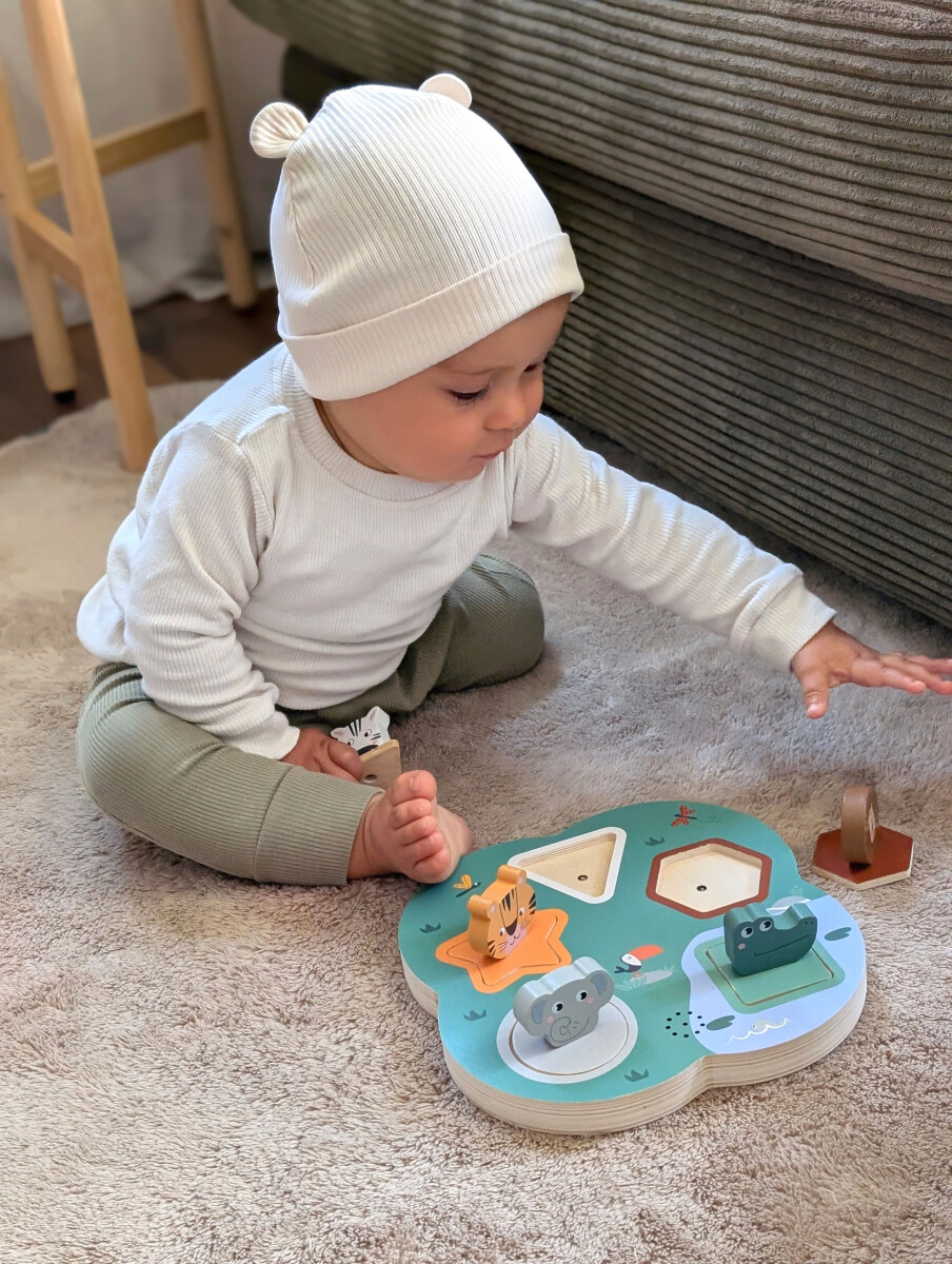 Small Foot - 3D Baby Knoppuslespil Med Dyrelyde - Safari - Træ