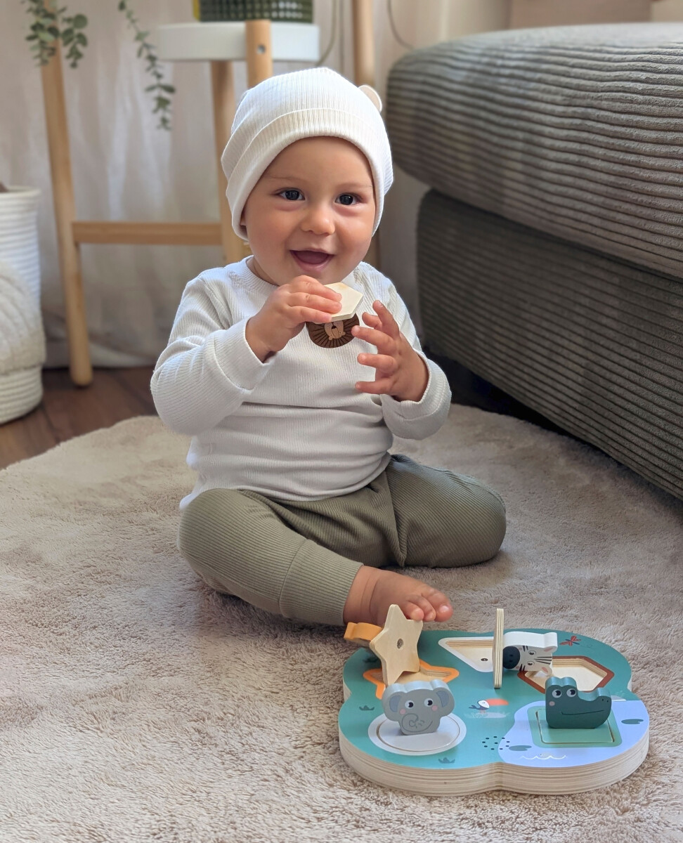 Small Foot - 3D Baby Knoppuslespil Med Dyrelyde - Safari - Træ