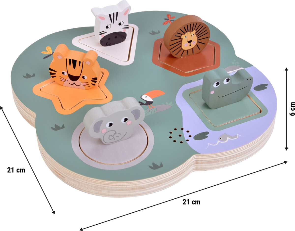 Small Foot - 3D Baby Knoppuslespil Med Dyrelyde - Safari - Træ