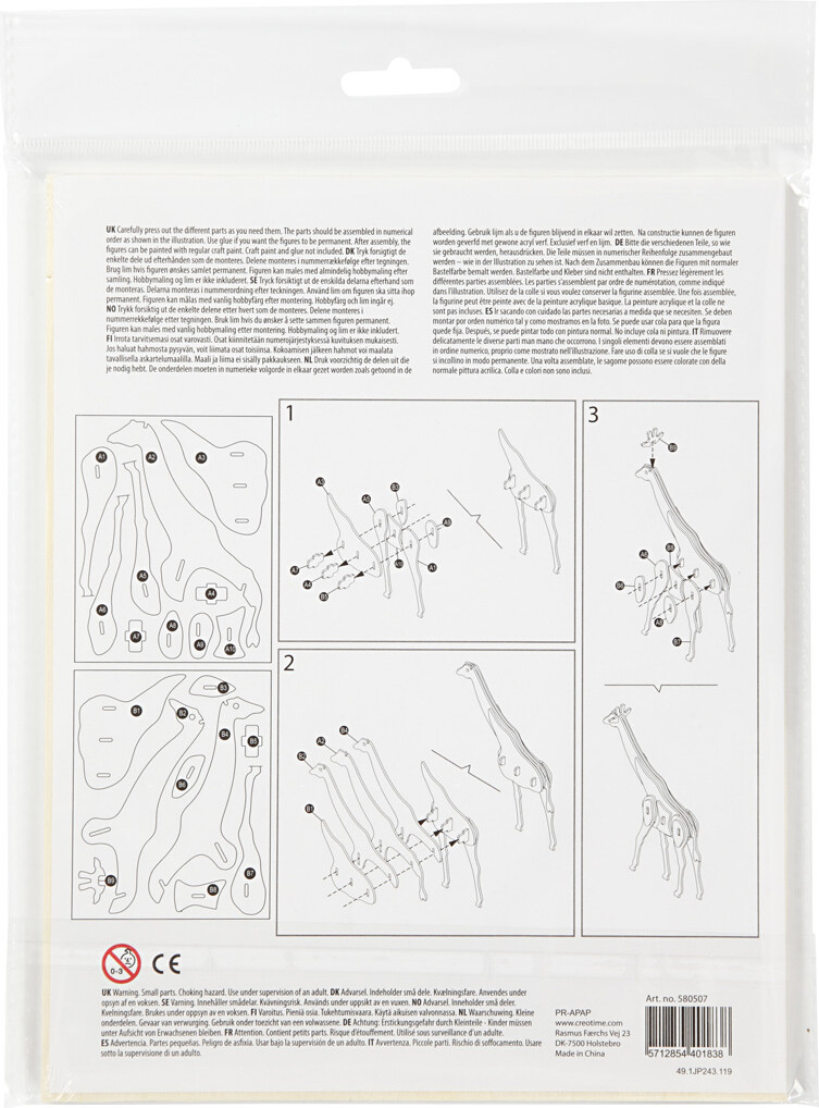 3D Træ Puslespil - Giraf - 20X4 2X25 Cm