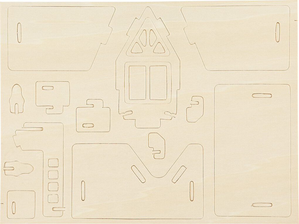 3D Træ Puslespil - Hus Med Altan - 15 8X17 5X19 5 Cm