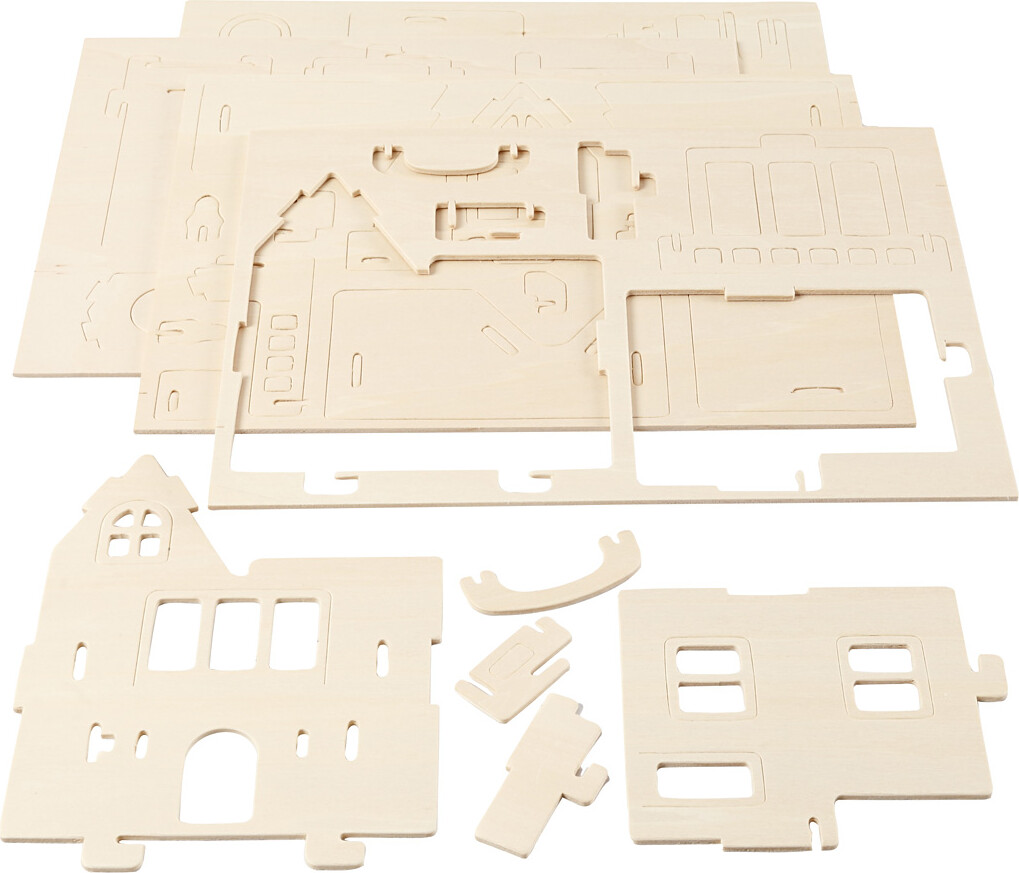 3D Træ Puslespil - Hus Med Altan - 15 8X17 5X19 5 Cm