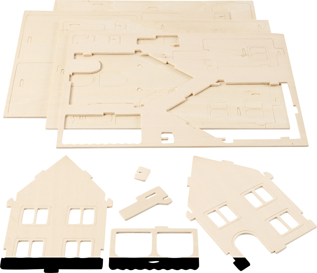 3D Træ Puslespil - Hus Med Veranda - 22 5X16X17 5 Cm